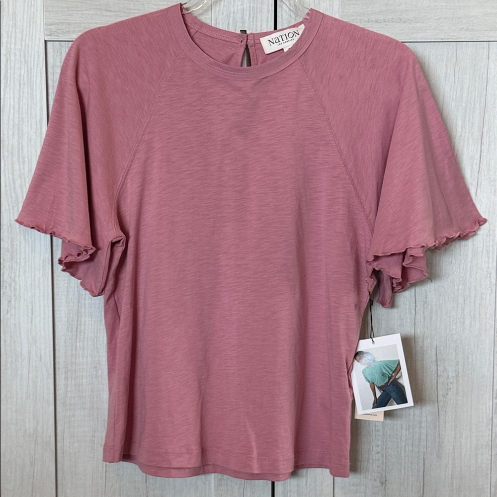 Nation LTD Nellie Dusty Rose Raglan Ruffle Sleeve Tee